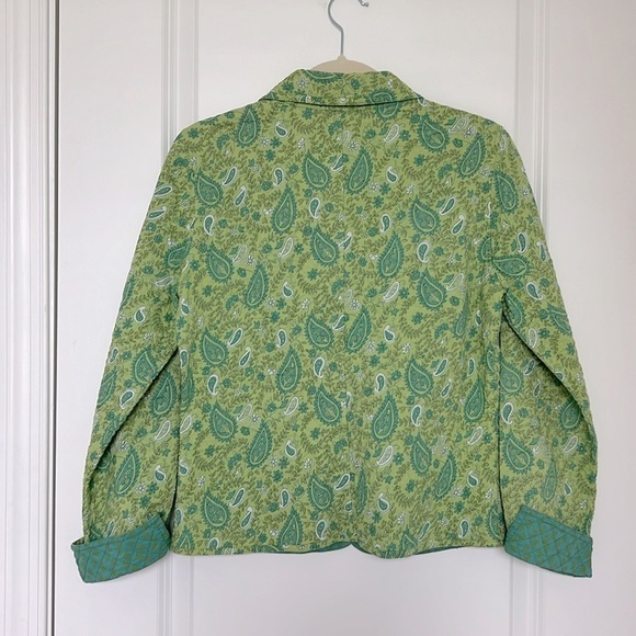 Vintage Quilted Reversible Norm Thompson Green Teal Paisley Print Cotton Jacket - Picture 12 of 16
